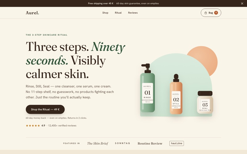 Design-Studie (EN): Aurel — Landingpage für E-Commerce / Skincare