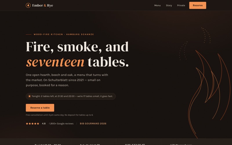 Design-Studie (EN): Ember & Rye — Landingpage für ein Restaurant
